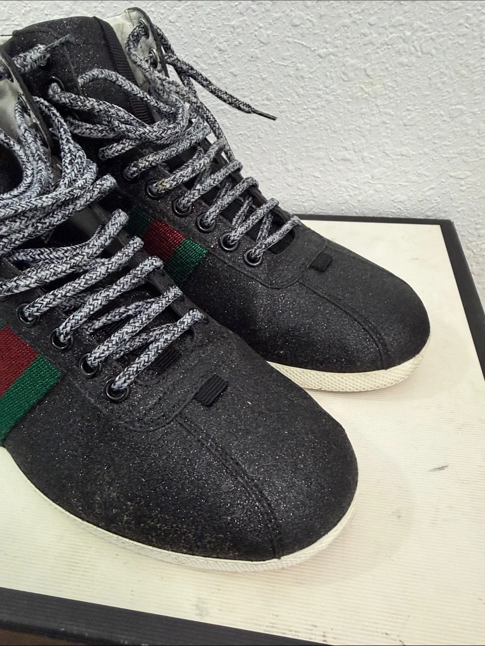 Gucci Black High-Top Sneakers with Green-Red Web Stripe